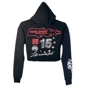 Darc Sport SHE‎ Victory Lap Pierce Cropped Hoodie Womens Small Black Pullover